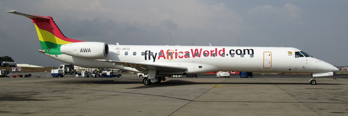 Africa World Airlines aircraft jet parked on the runway